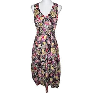 Irene Van Ryb Sea Shell Coral Print Cotton Midi Dress Size French Size 40/US 8